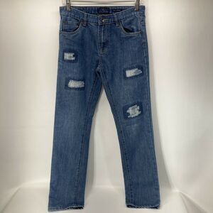 Lucky Brand Billy Straight Girls Size 16 Denim Blue Jeans Factory Distressed